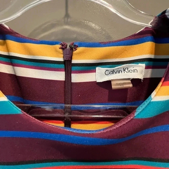 Calvin Klein A Line Striped Multicolor Dress Size 10 - Picture 7 of 16